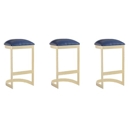 Manhattan Comfort Aura Bar Stool in Blue and Polished Brass, PK3 3-BS006-BL